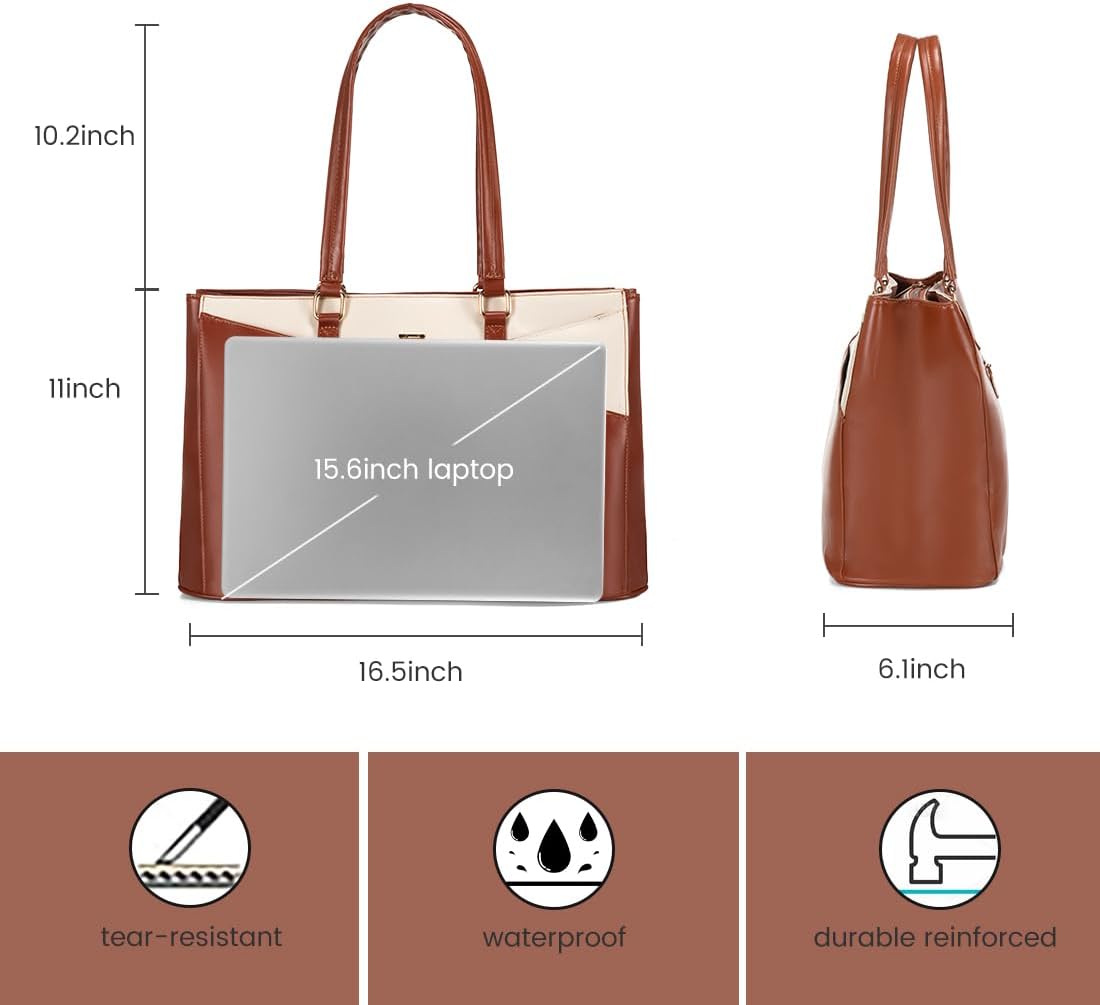 Laptop Tote Bag for Women 15.6 Inch Waterproof Leather