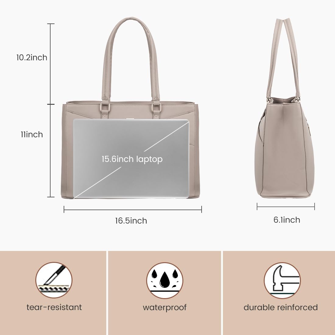 Laptop Tote Bag for Women 15.6 Inch Waterproof Leather