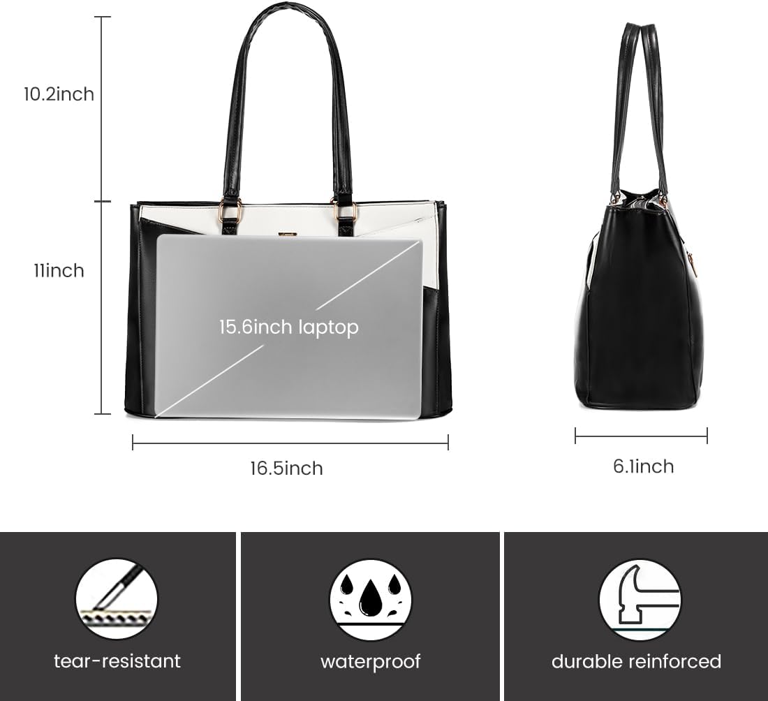 Laptop Tote Bag for Women 15.6 Inch Waterproof Leather