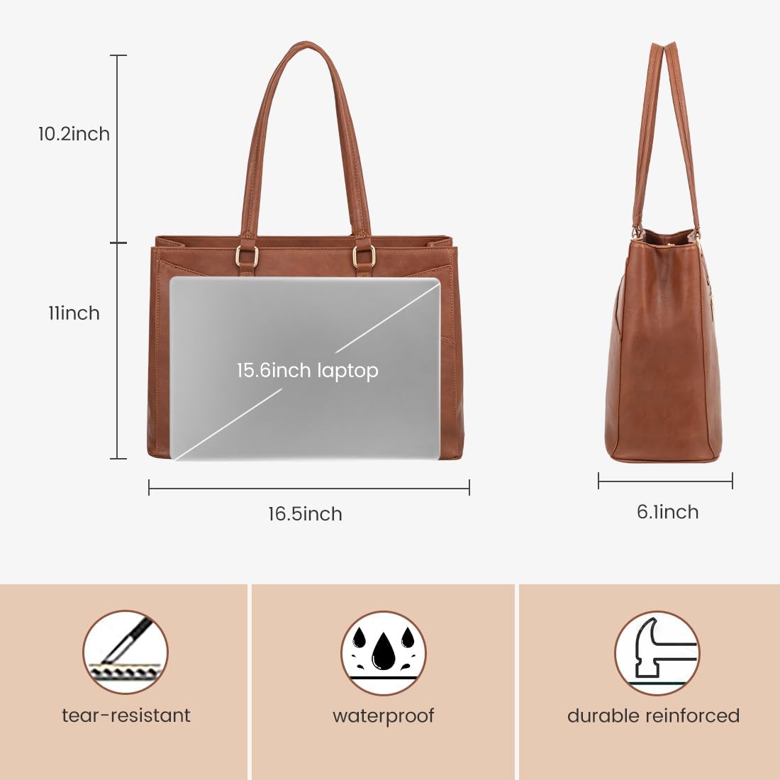Laptop Tote Bag for Women 15.6 Inch Waterproof Leather