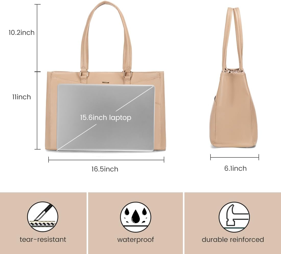 Laptop Tote Bag for Women 15.6 Inch Waterproof Leather