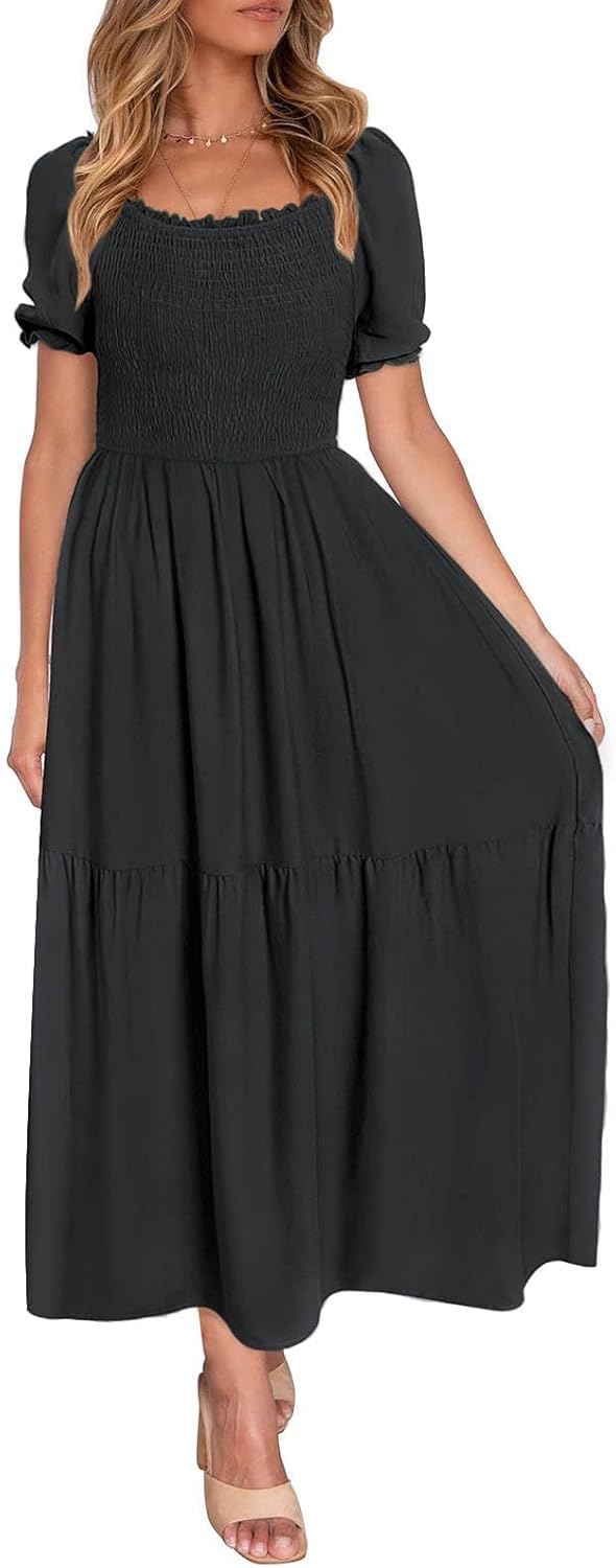 Jojoans Women's 2025 Summer Boho Floral Print Square Neck Ruffle Long Maxi Dress