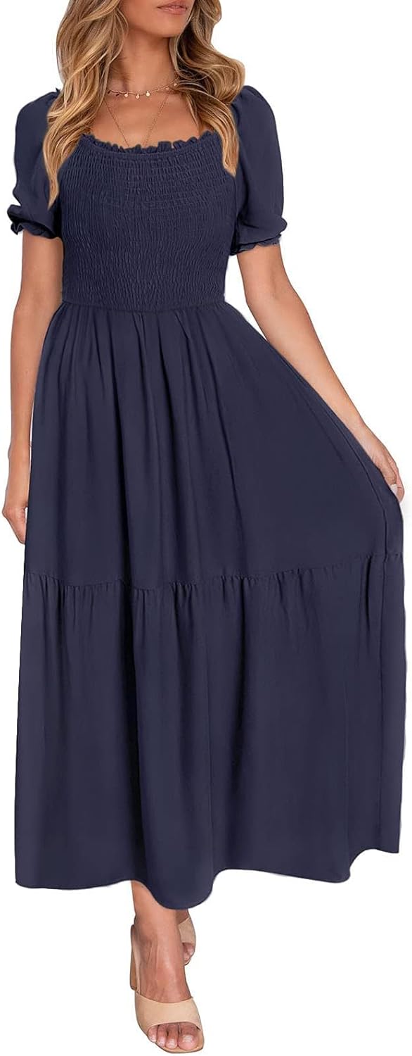 Jojoans Women's 2025 Summer Boho Floral Print Square Neck Ruffle Long Maxi Dress
