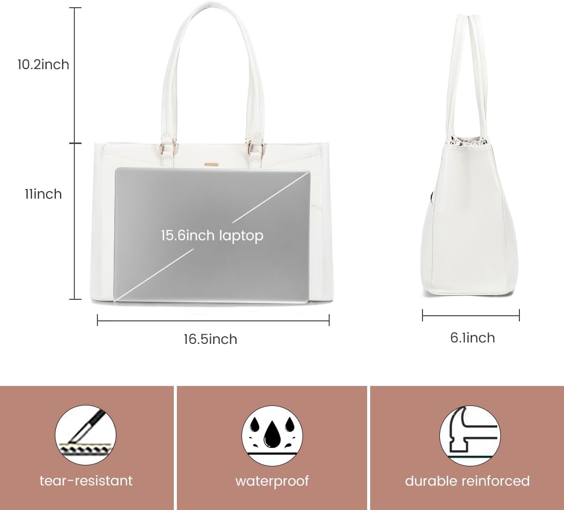 Laptop Tote Bag for Women 15.6 Inch Waterproof Leather