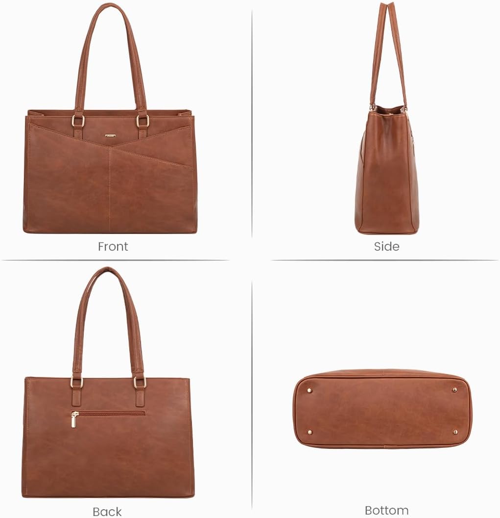 Laptop Tote Bag for Women 15.6 Inch Waterproof Leather