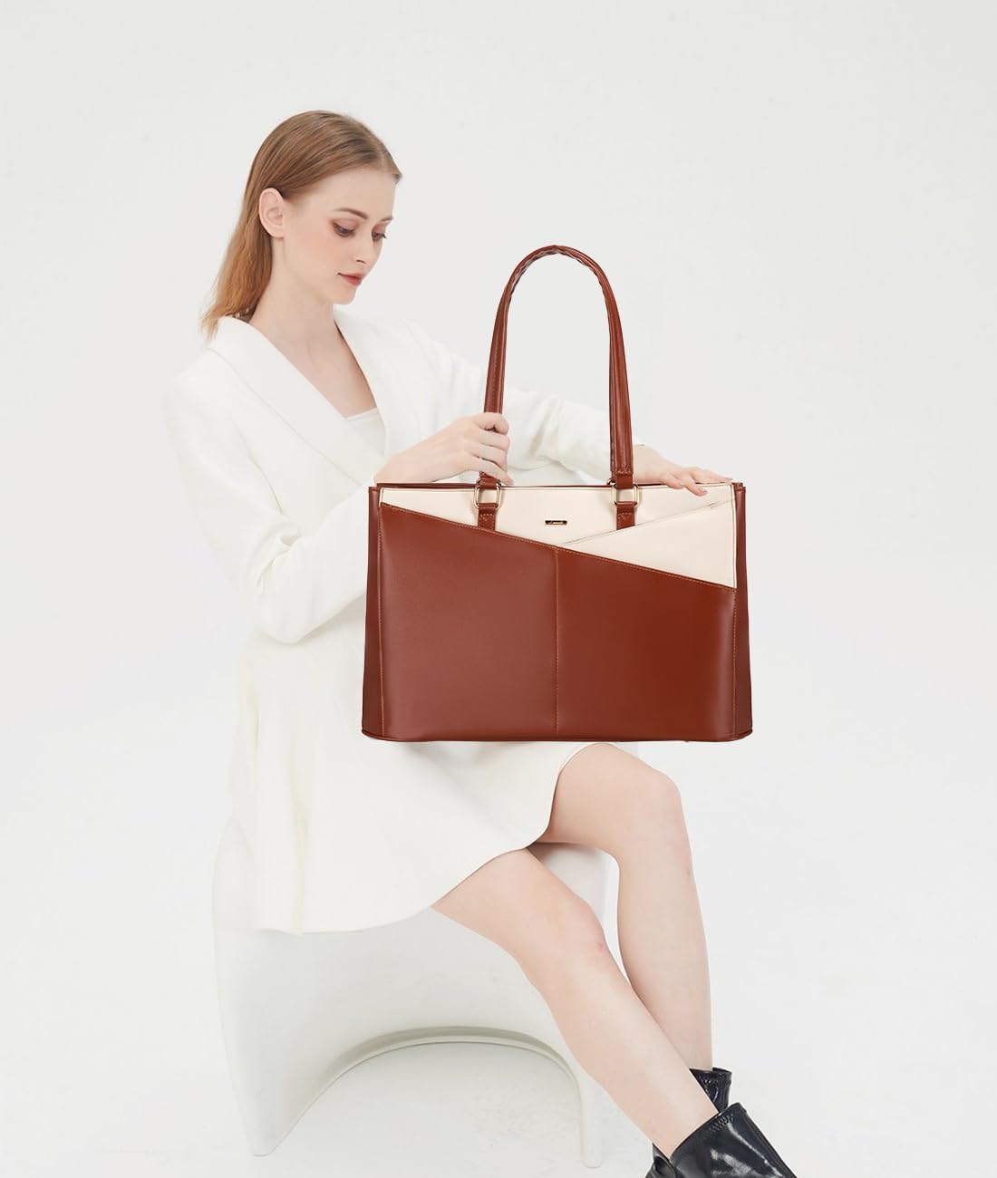 Laptop Tote Bag for Women 15.6 Inch Waterproof Leather