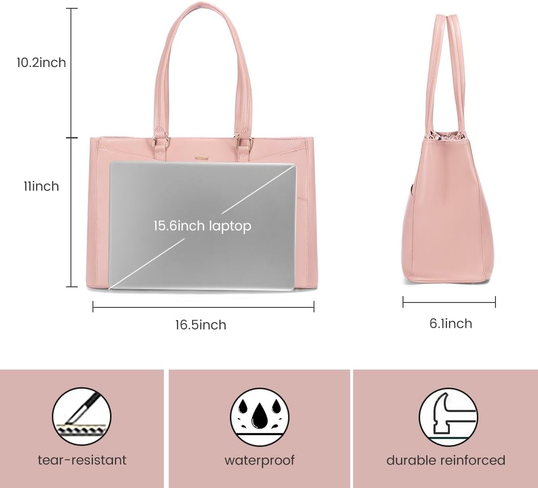 Laptop Tote Bag for Women 15.6 Inch Waterproof Leather