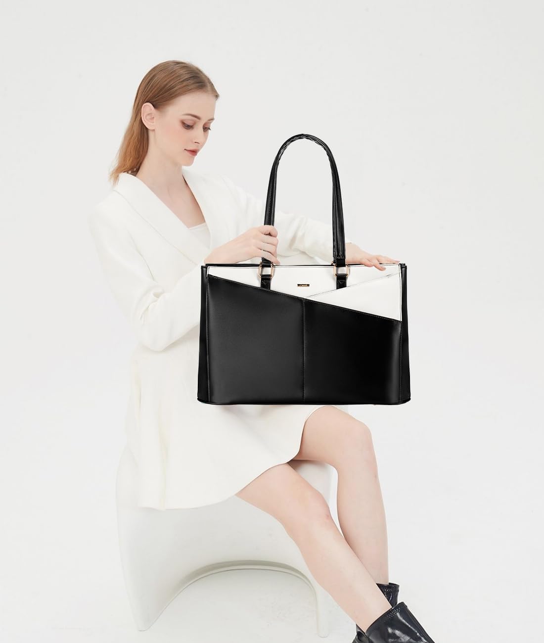 Laptop Tote Bag for Women 15.6 Inch Waterproof Leather