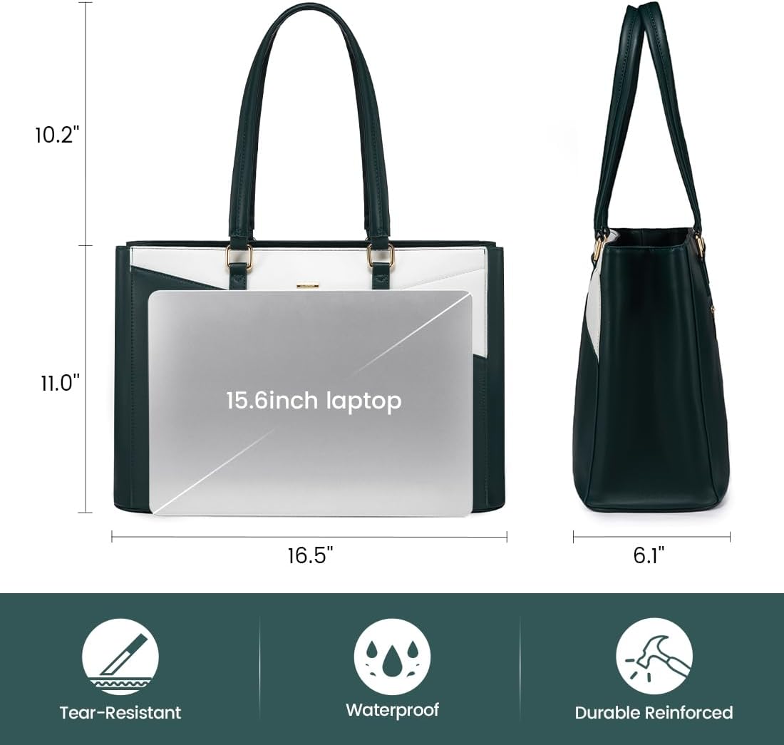 Laptop Tote Bag for Women 15.6 Inch Waterproof Leather