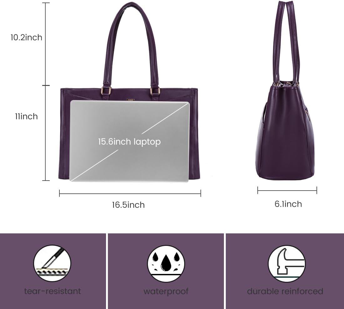 Laptop Tote Bag for Women 15.6 Inch Waterproof Leather