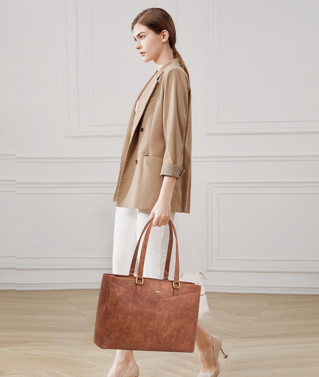 Laptop Tote Bag for Women 15.6 Inch Waterproof Leather