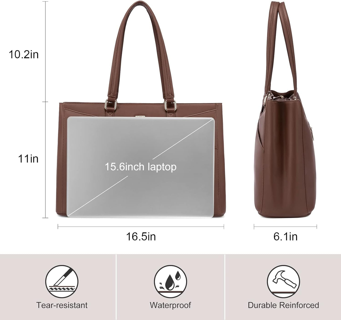 Laptop Tote Bag for Women 15.6 Inch Waterproof Leather