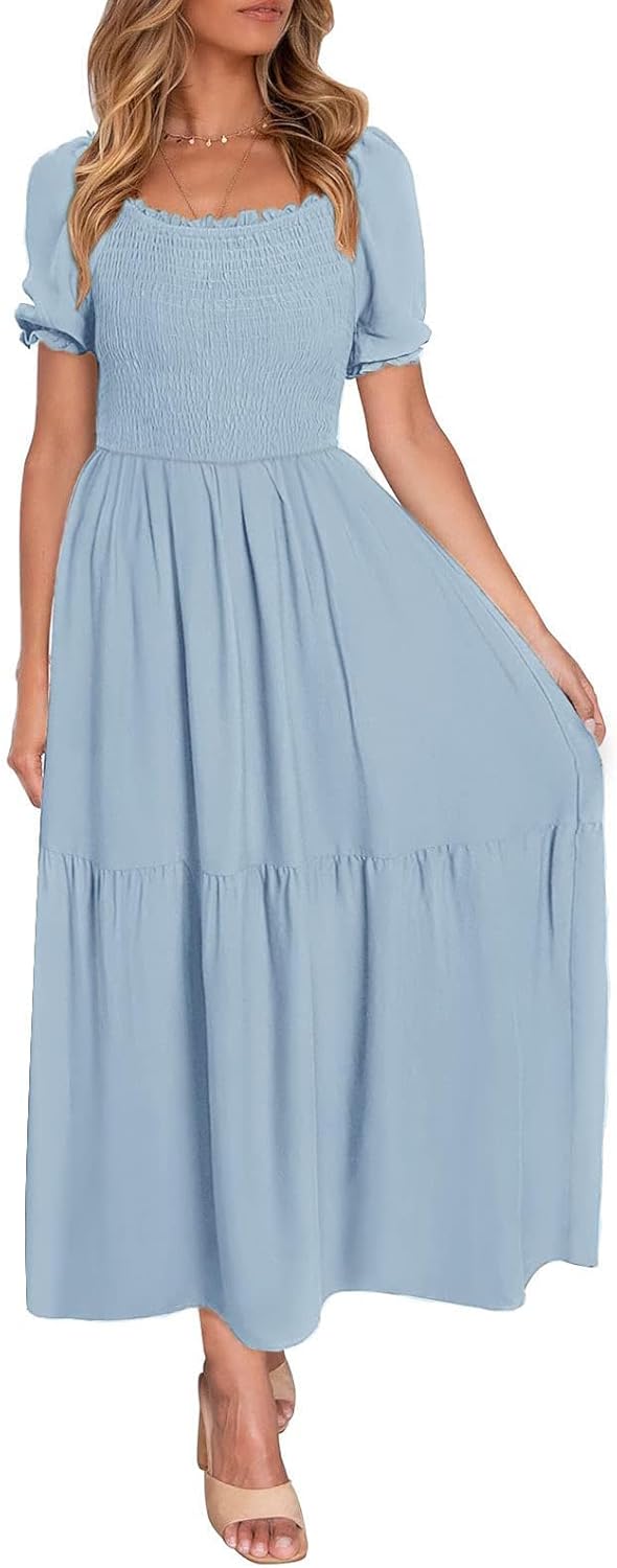 Jojoans Women's 2025 Summer Boho Floral Print Square Neck Ruffle Long Maxi Dress