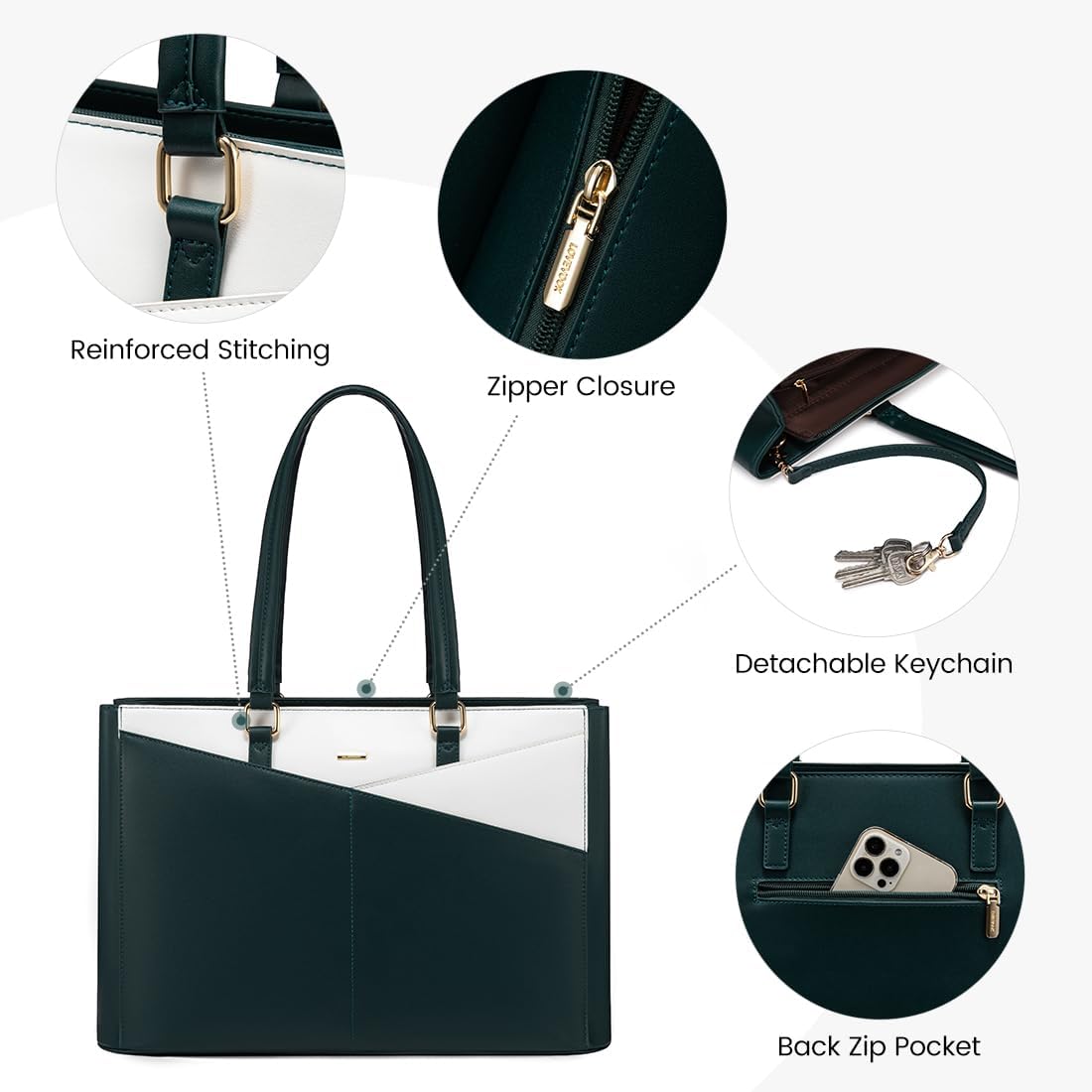 Laptop Tote Bag for Women 15.6 Inch Waterproof Leather