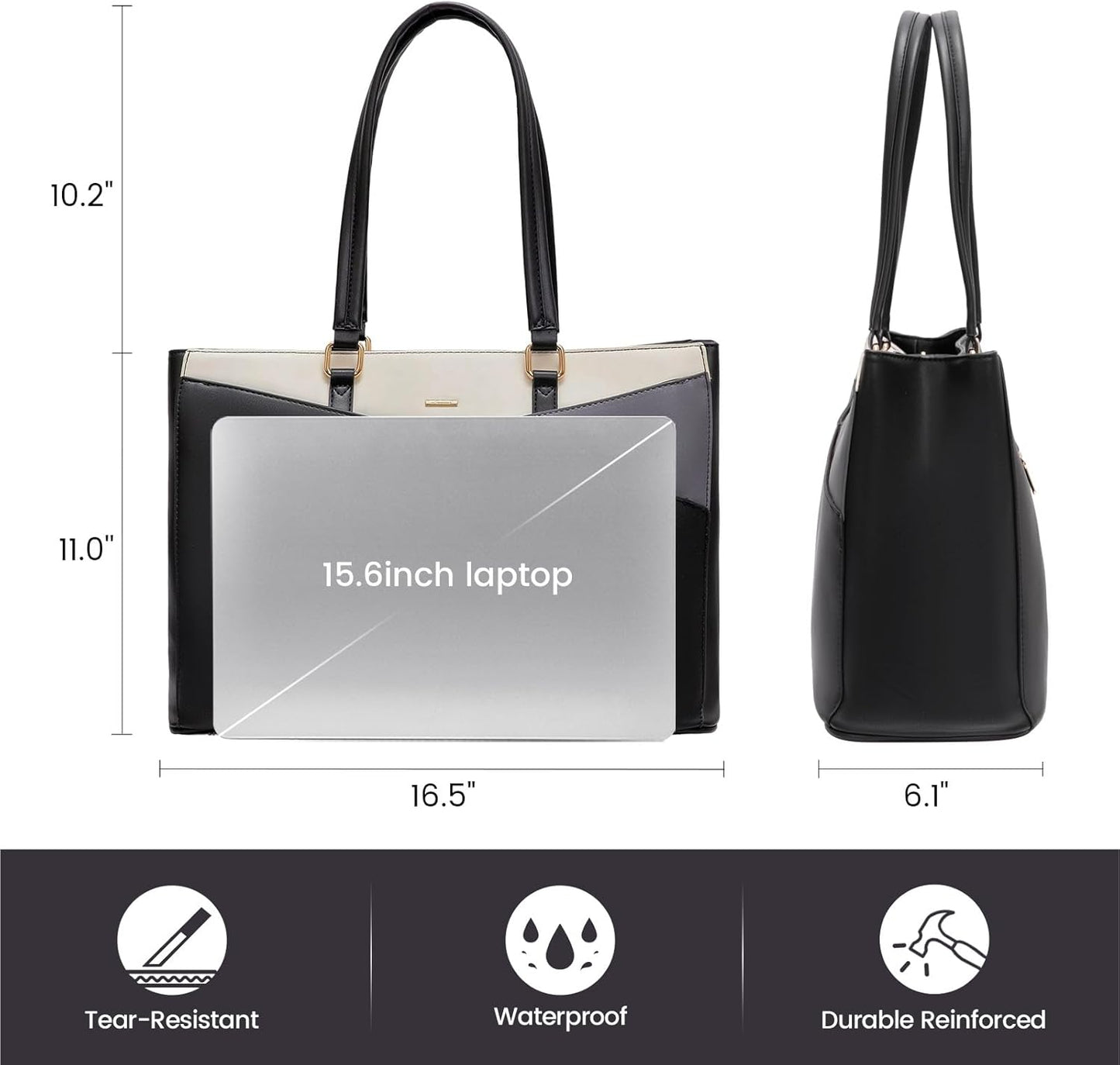 Laptop Tote Bag for Women 15.6 Inch Waterproof Leather