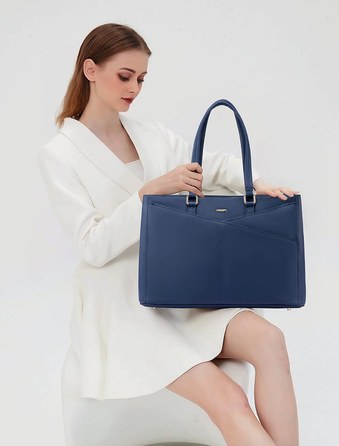 Laptop Tote Bag for Women 15.6 Inch Waterproof Leather
