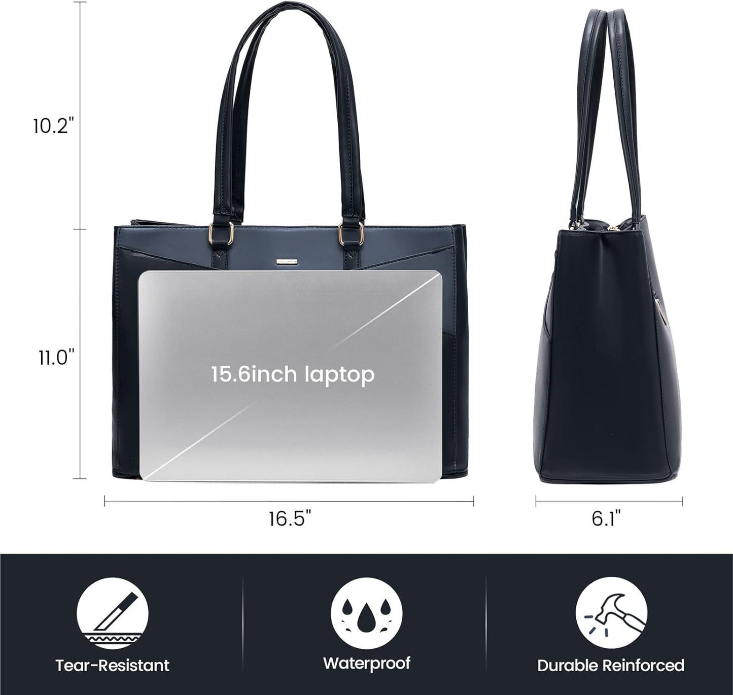 Laptop Tote Bag for Women 15.6 Inch Waterproof Leather