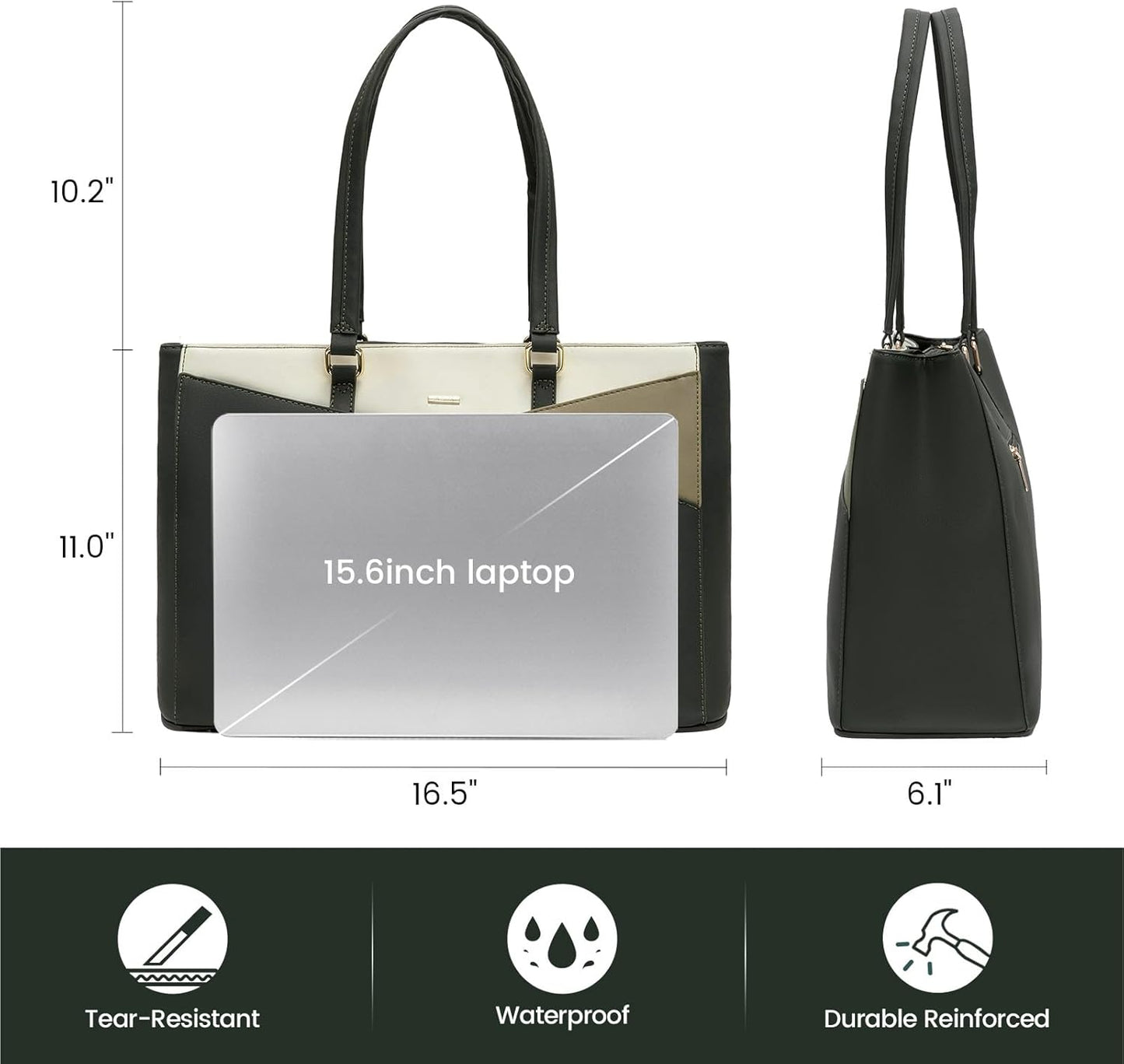 Laptop Tote Bag for Women 15.6 Inch Waterproof Leather
