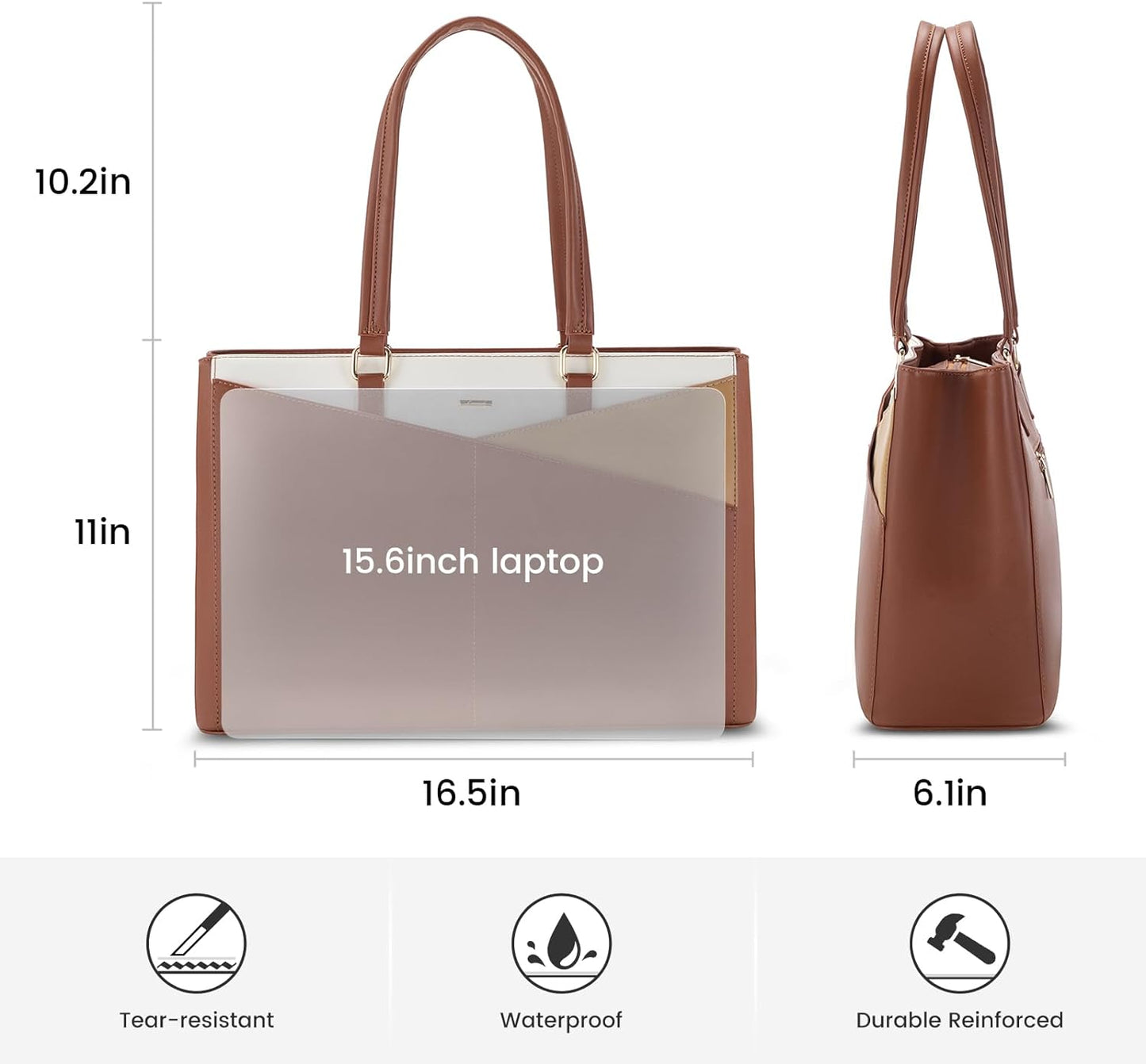 Laptop Tote Bag for Women 15.6 Inch Waterproof Leather