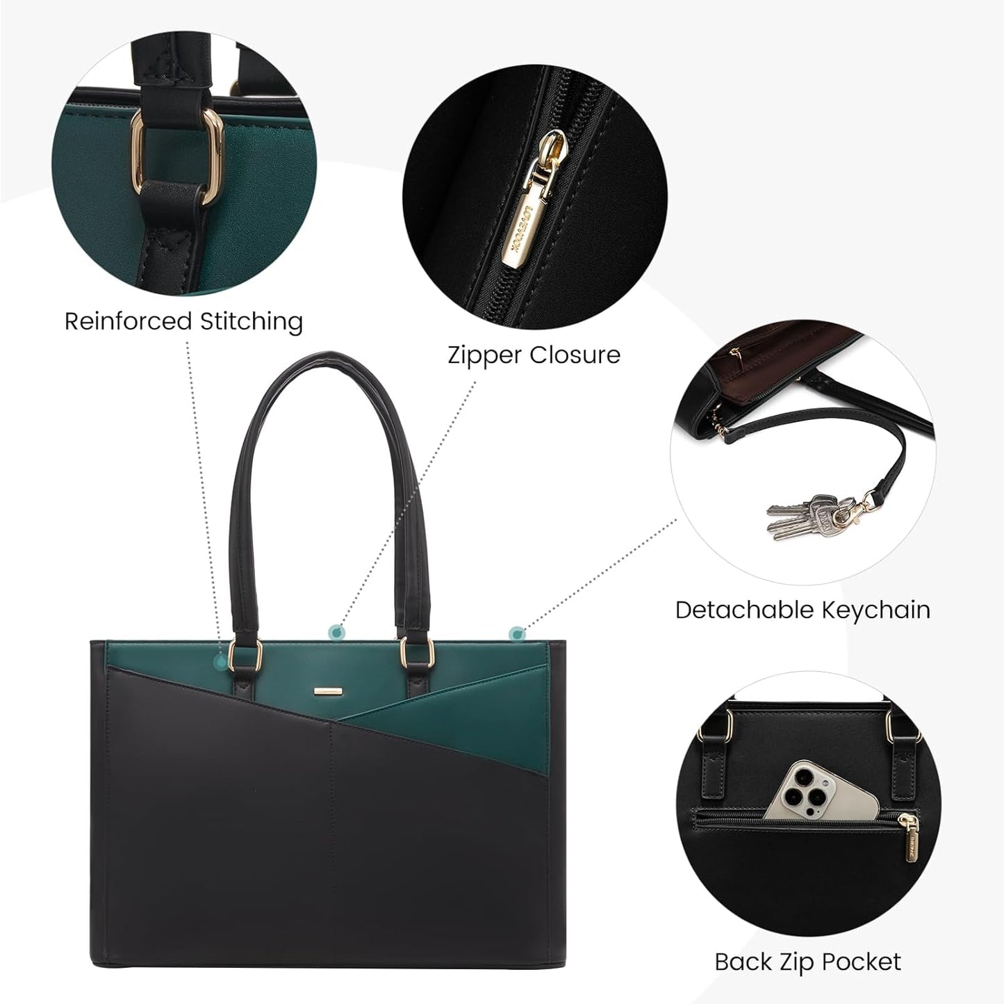 Laptop Tote Bag for Women 15.6 Inch Waterproof Leather