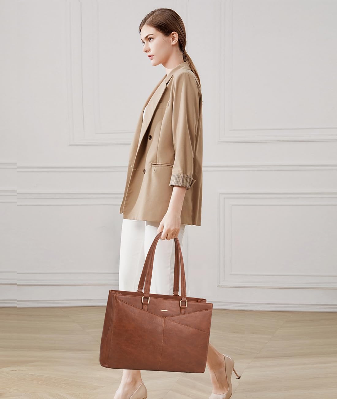 Laptop Tote Bag for Women 15.6 Inch Waterproof Leather