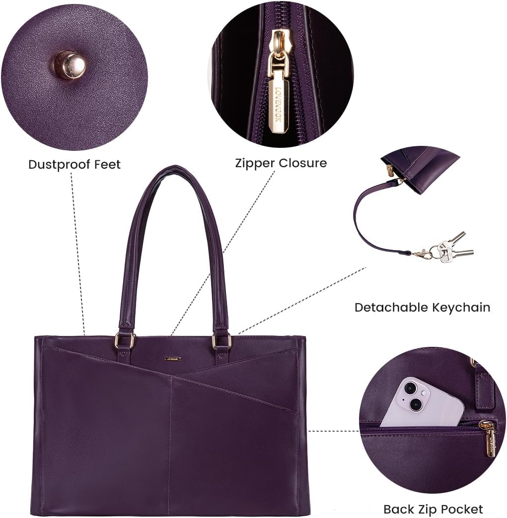 Laptop Tote Bag for Women 15.6 Inch Waterproof Leather