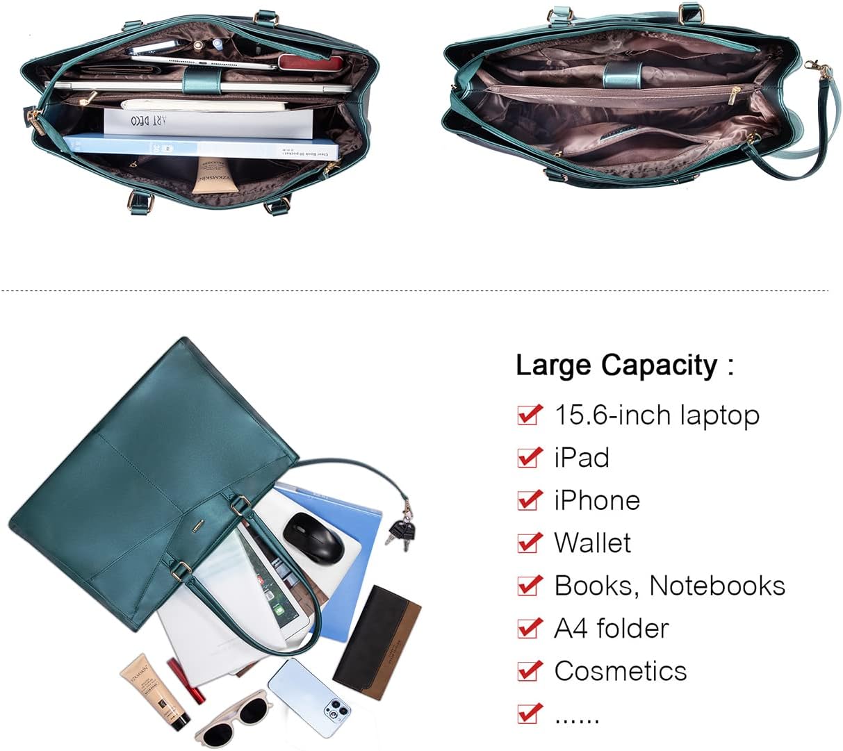 Laptop Tote Bag for Women 15.6 Inch Waterproof Leather