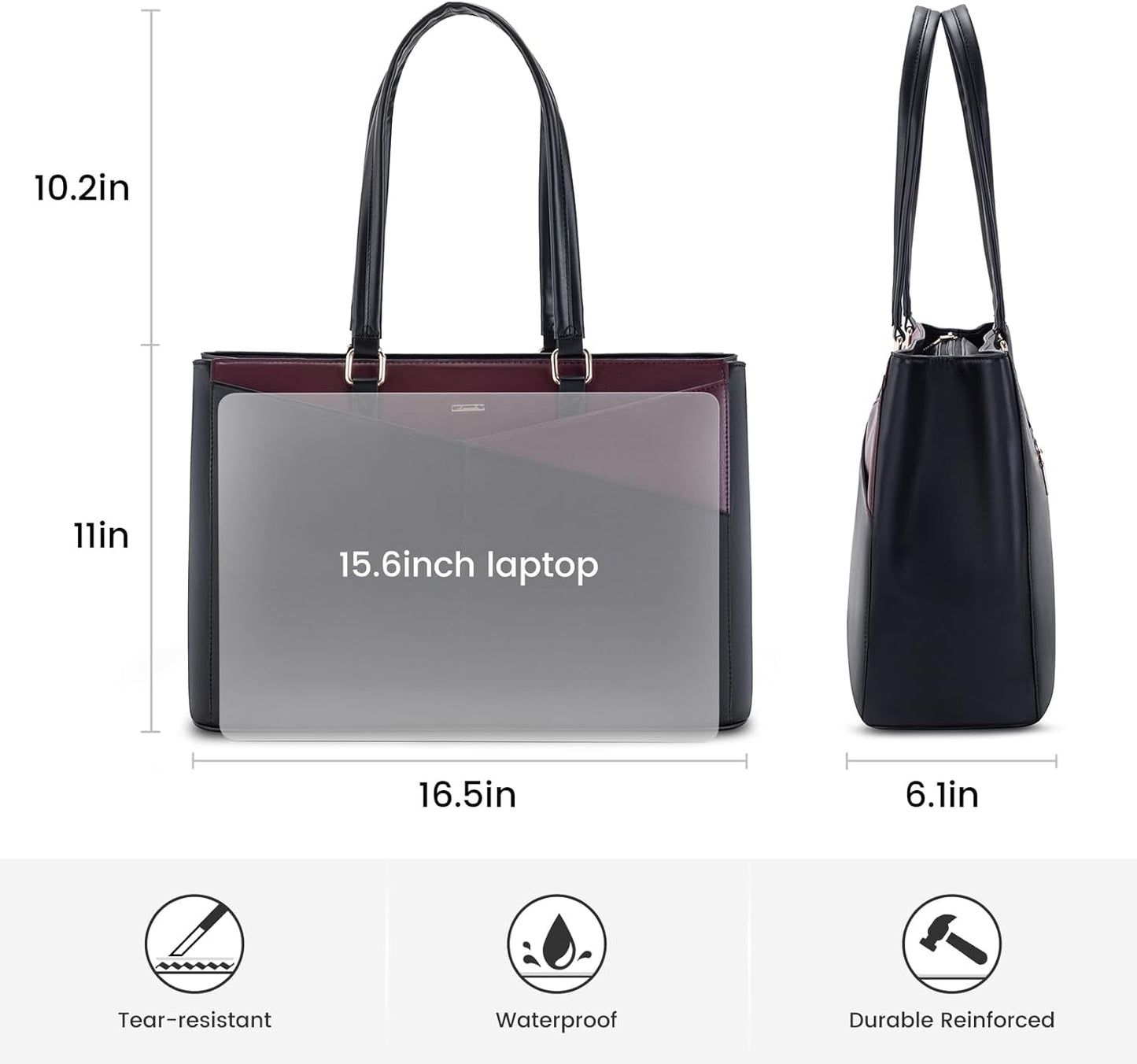 Laptop Tote Bag for Women 15.6 Inch Waterproof Leather