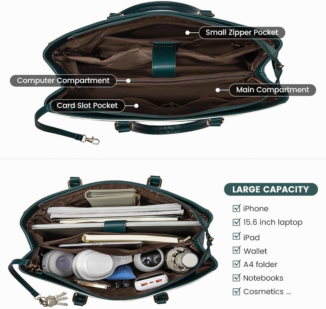 Laptop Tote Bag for Women 15.6 Inch Waterproof Leather