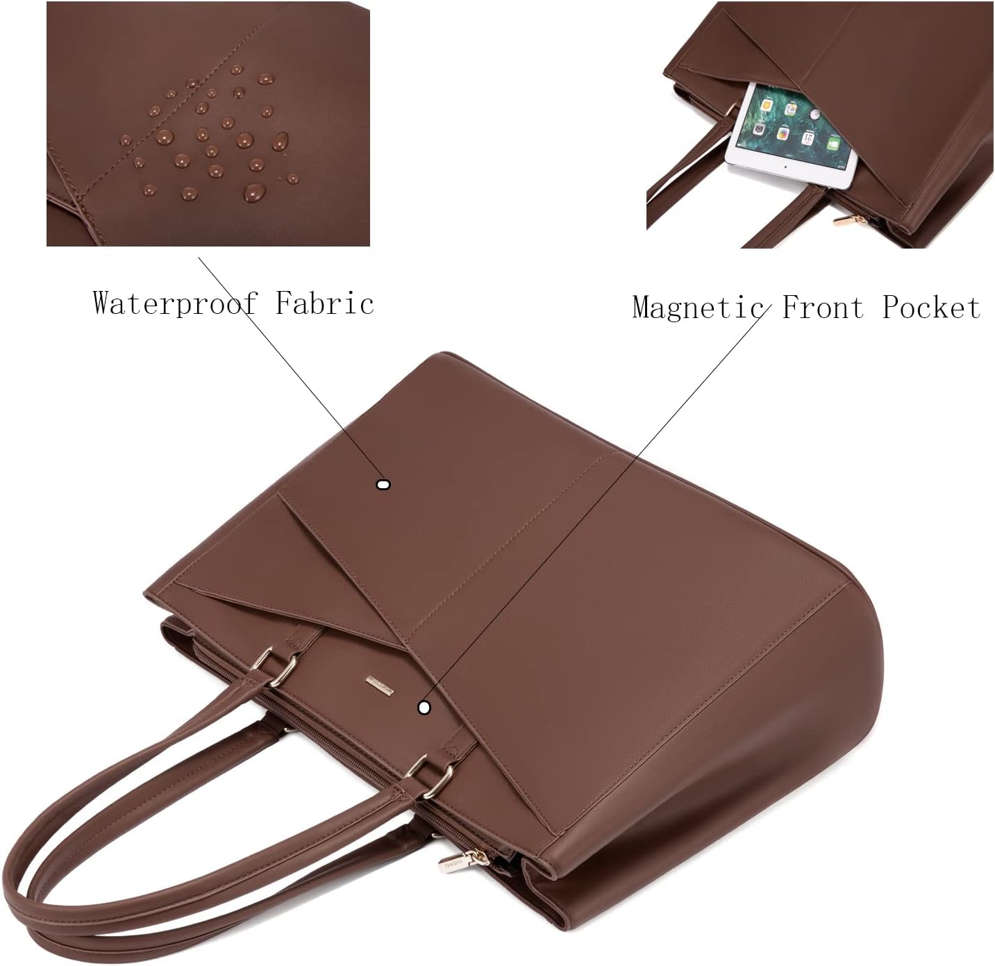 Laptop Tote Bag for Women 15.6 Inch Waterproof Leather