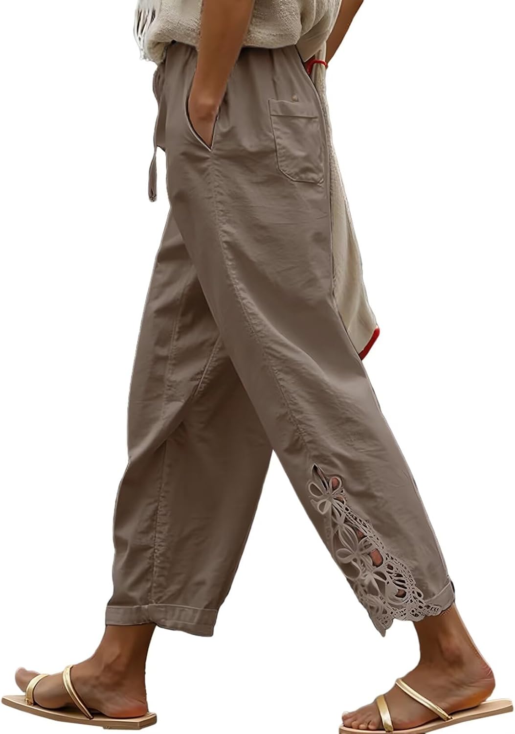 Jojoans Women Casual Lightweight Drawstring Elastic Waist Pants with Pockets, S-XXL