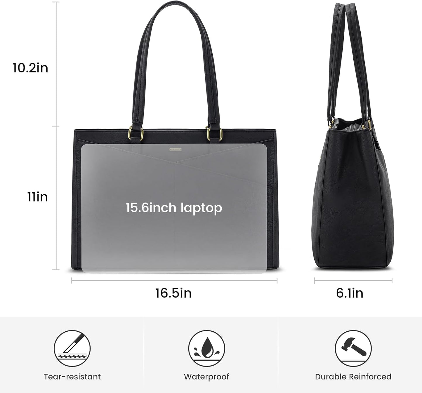 Laptop Tote Bag for Women 15.6 Inch Waterproof Leather