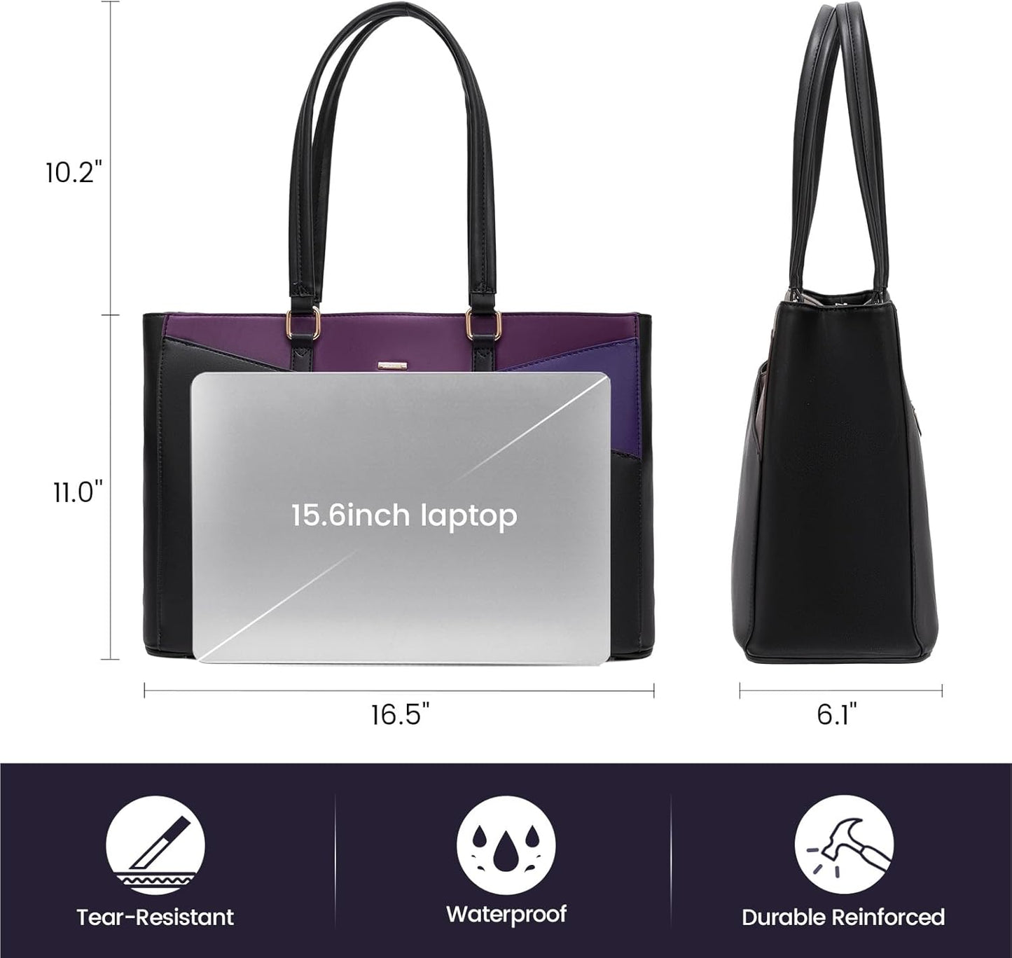 Laptop Tote Bag for Women 15.6 Inch Waterproof Leather