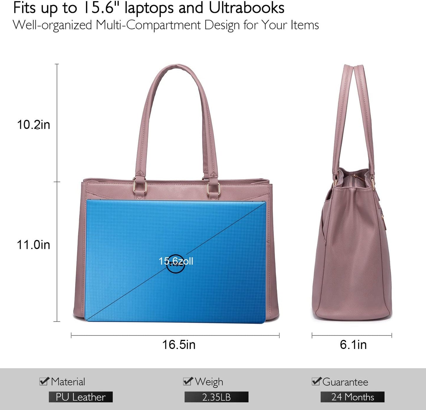 Laptop Tote Bag for Women 15.6 Inch Waterproof Leather