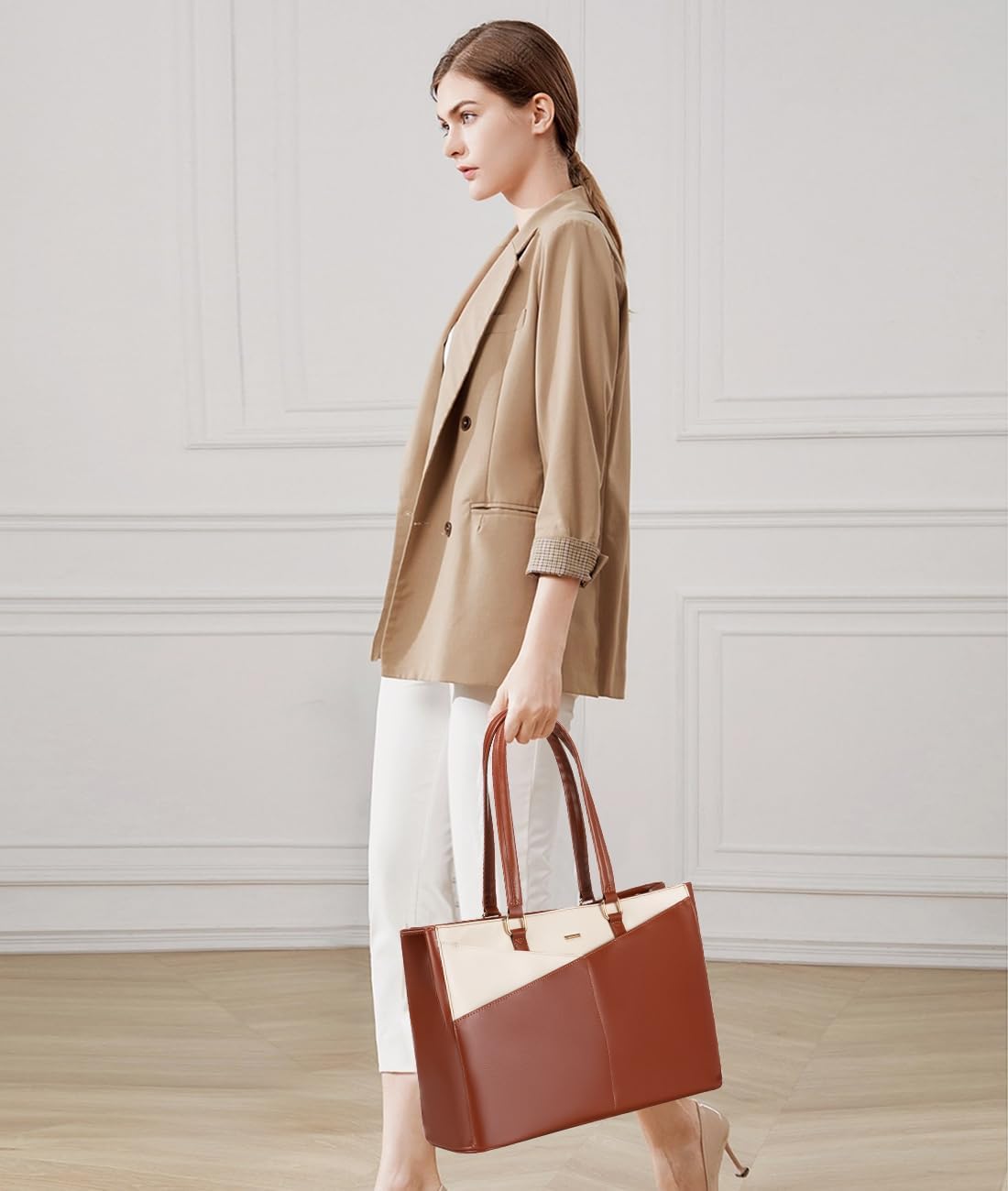 Laptop Tote Bag for Women 15.6 Inch Waterproof Leather
