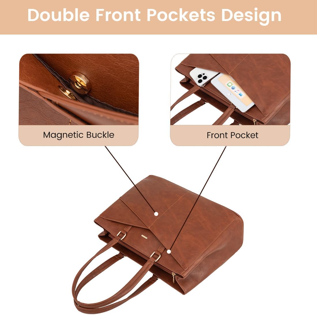Laptop Tote Bag for Women 15.6 Inch Waterproof Leather