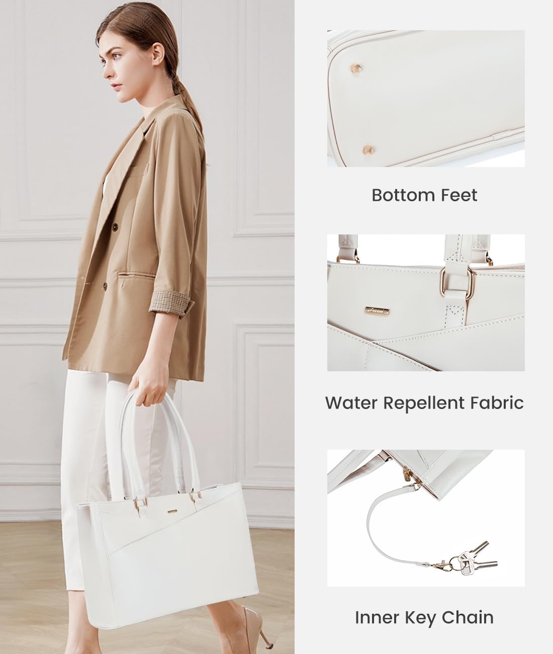 Laptop Tote Bag for Women 15.6 Inch Waterproof Leather