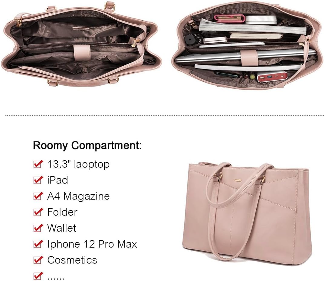 Laptop Tote Bag for Women 15.6 Inch Waterproof Leather
