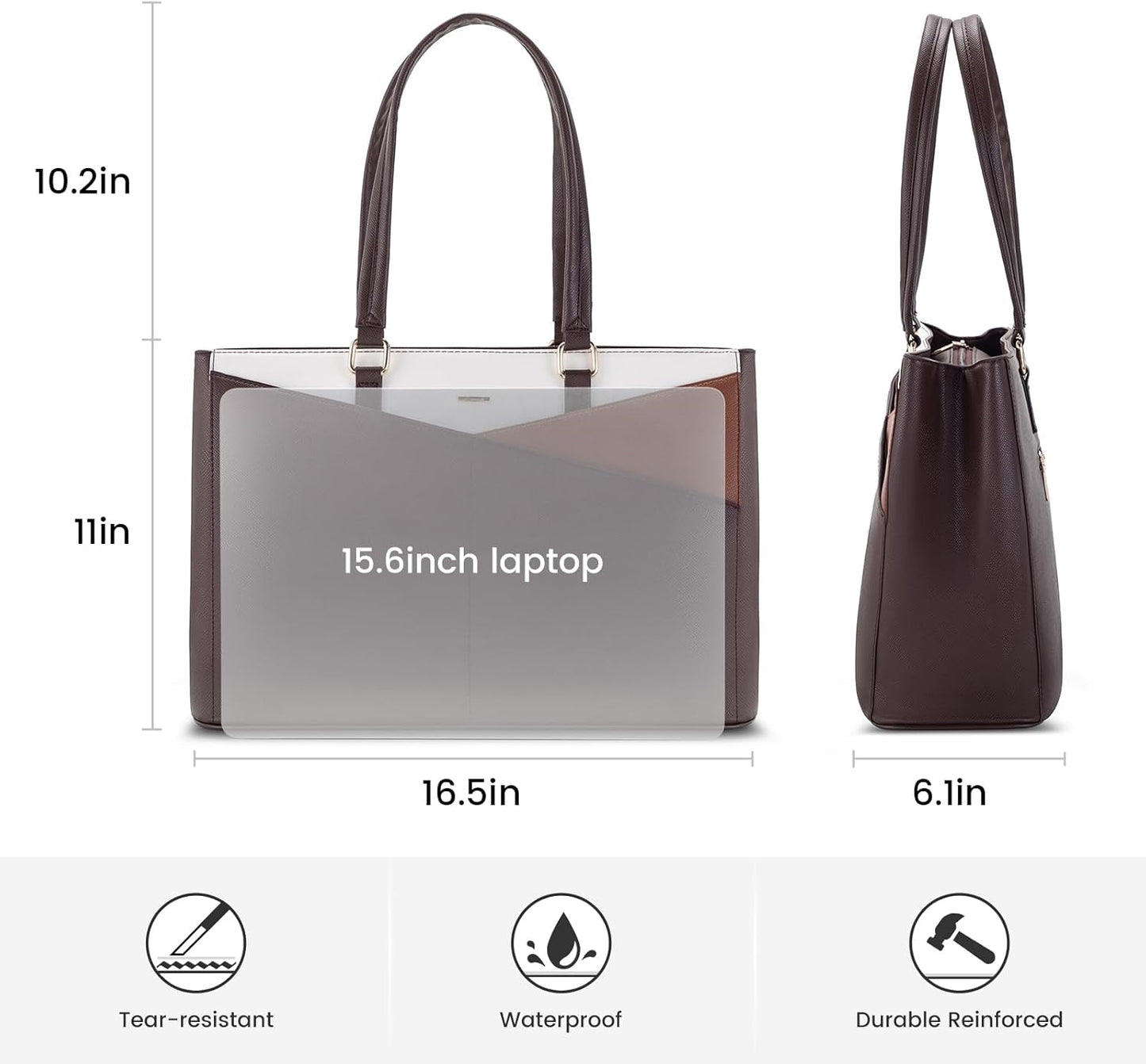 Laptop Tote Bag for Women 15.6 Inch Waterproof Leather