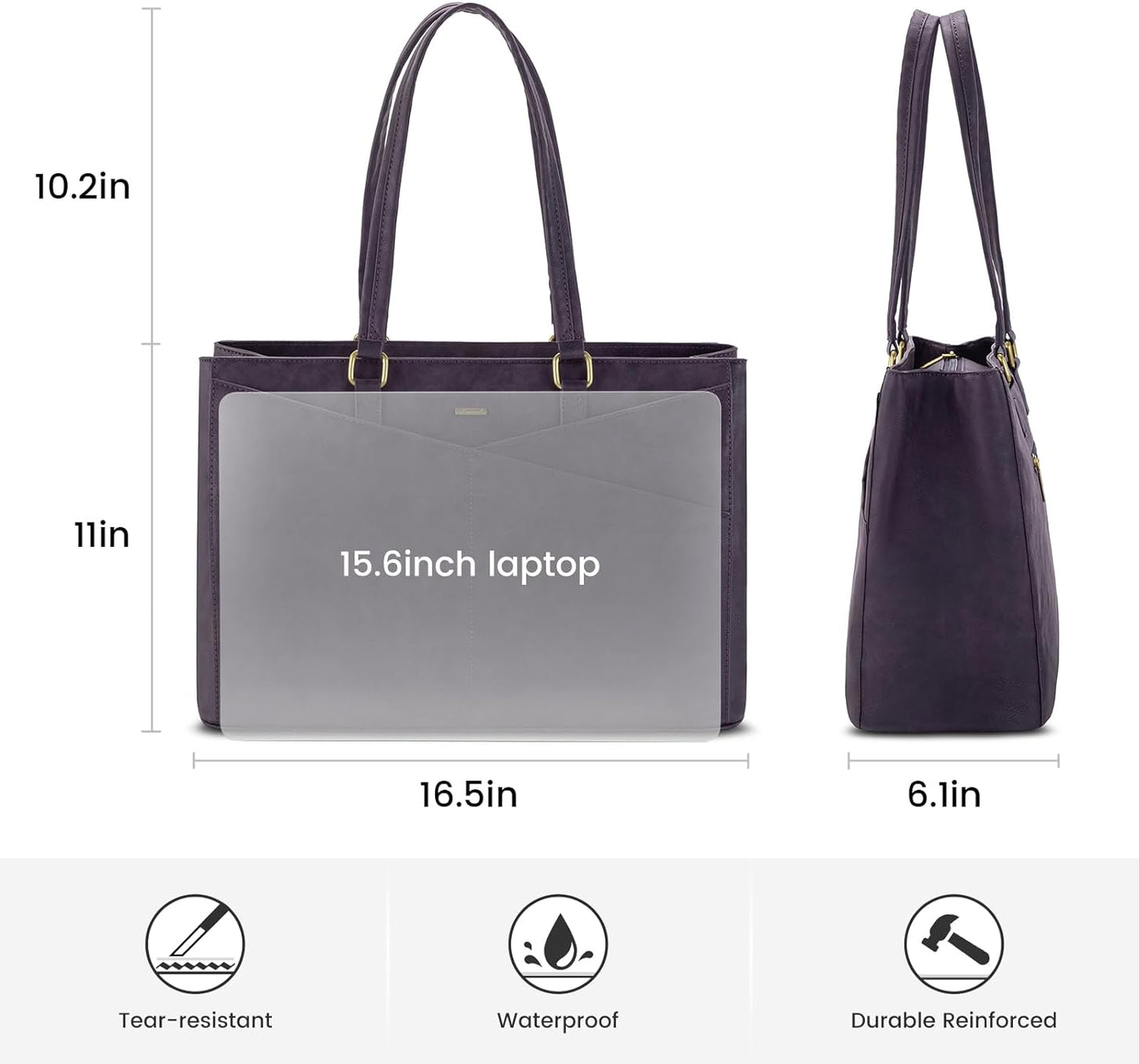 Laptop Tote Bag for Women 15.6 Inch Waterproof Leather