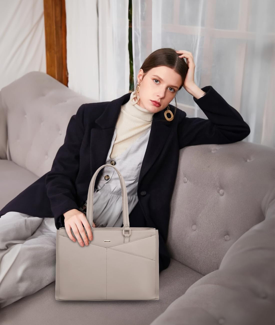 Laptop Tote Bag for Women 15.6 Inch Waterproof Leather