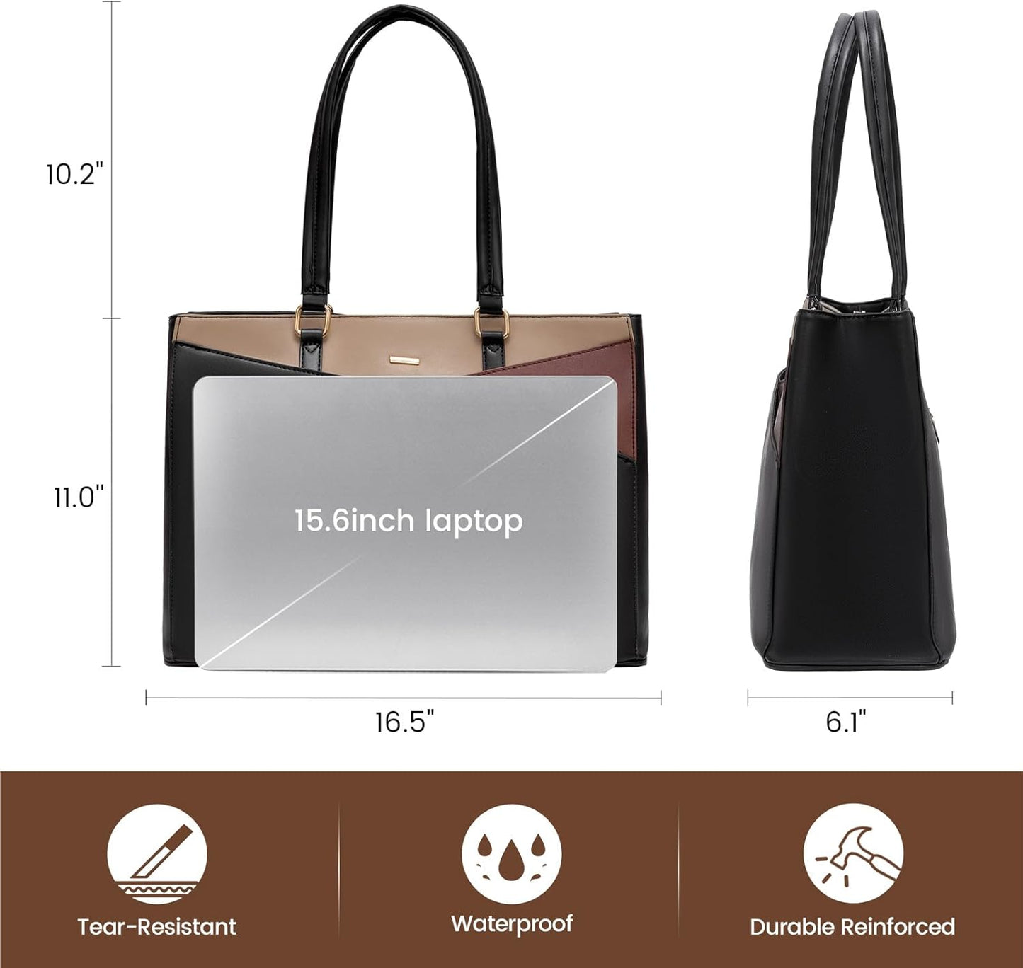 Laptop Tote Bag for Women 15.6 Inch Waterproof Leather