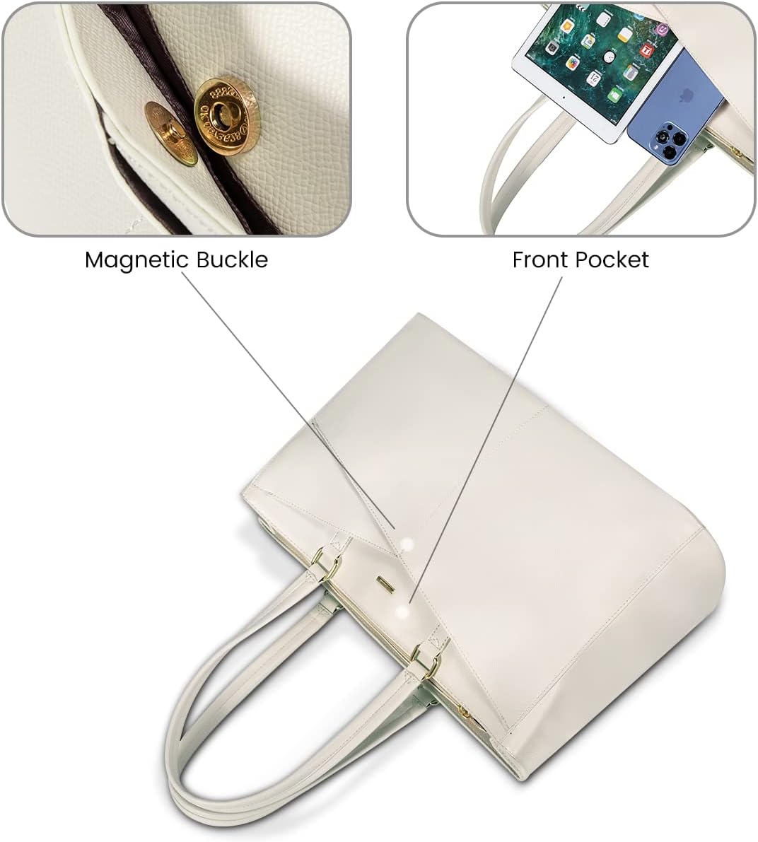 Laptop Tote Bag for Women 15.6 Inch Waterproof Leather