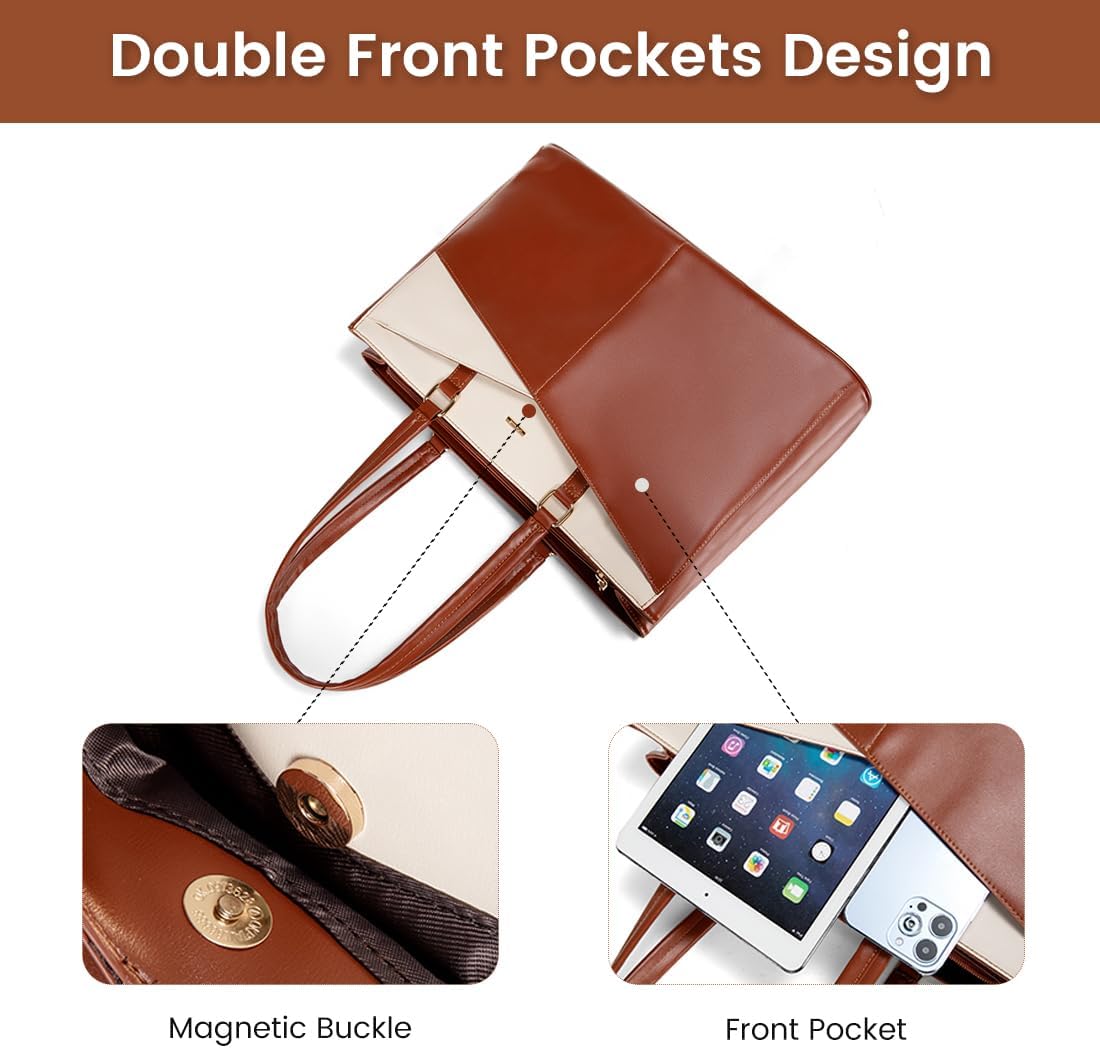 Laptop Tote Bag for Women 15.6 Inch Waterproof Leather