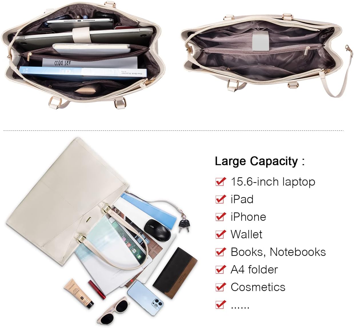 Laptop Tote Bag for Women 15.6 Inch Waterproof Leather