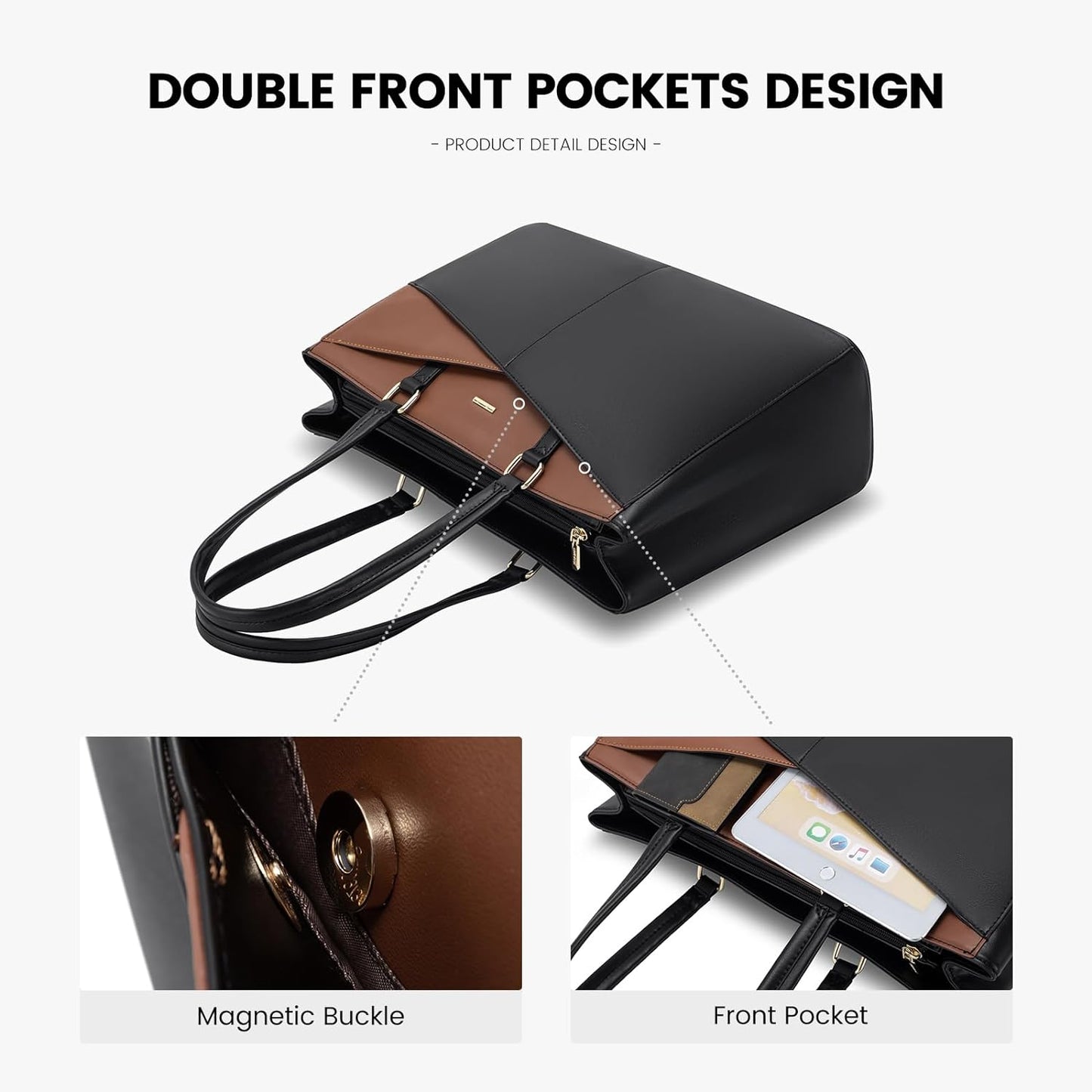 Laptop Tote Bag for Women 15.6 Inch Waterproof Leather
