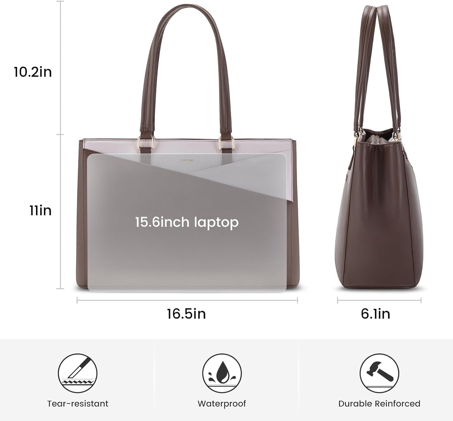 Laptop Tote Bag for Women 15.6 Inch Waterproof Leather