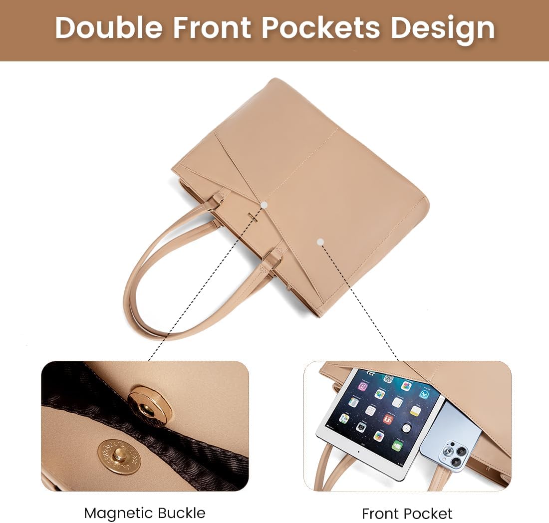 Laptop Tote Bag for Women 15.6 Inch Waterproof Leather