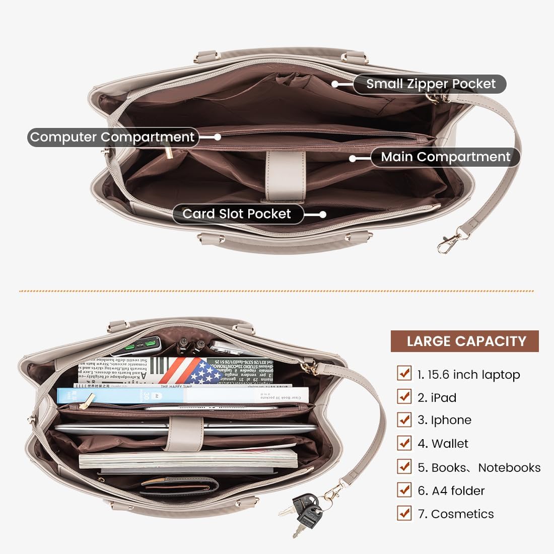 Laptop Tote Bag for Women 15.6 Inch Waterproof Leather
