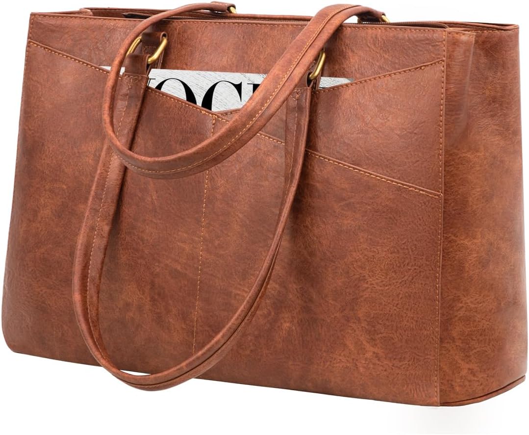 Laptop Tote Bag for Women 15.6 Inch Waterproof Leather